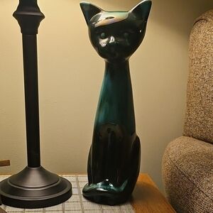 Blue Mountain Pottery Cat & Dog ￼Figurine Elegant Black and Green Cat Figurine